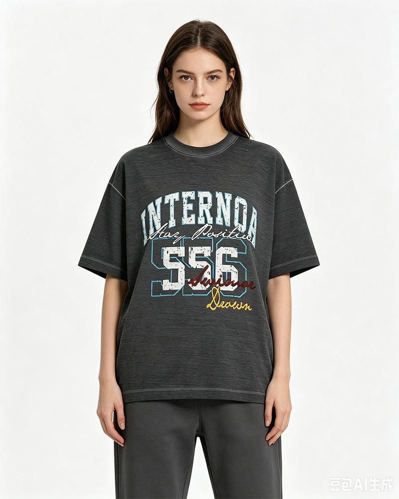 Washed distressed casual short-sleeved shirt