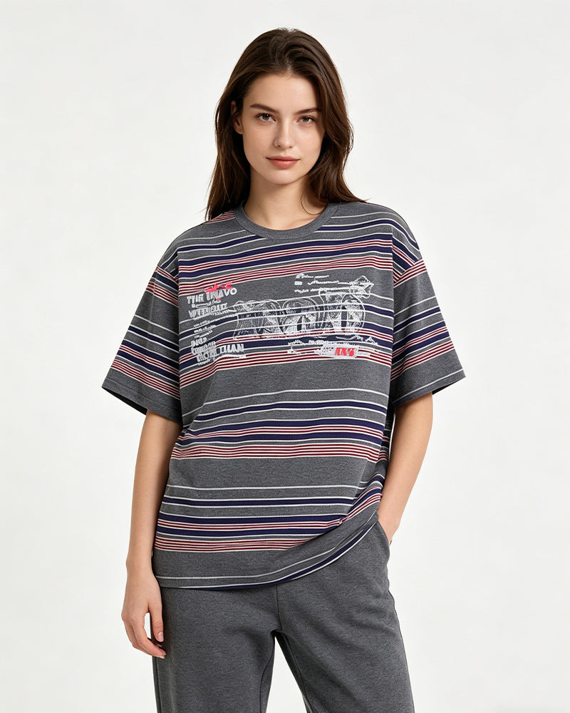 Retro color-blocked short-sleeved shirt