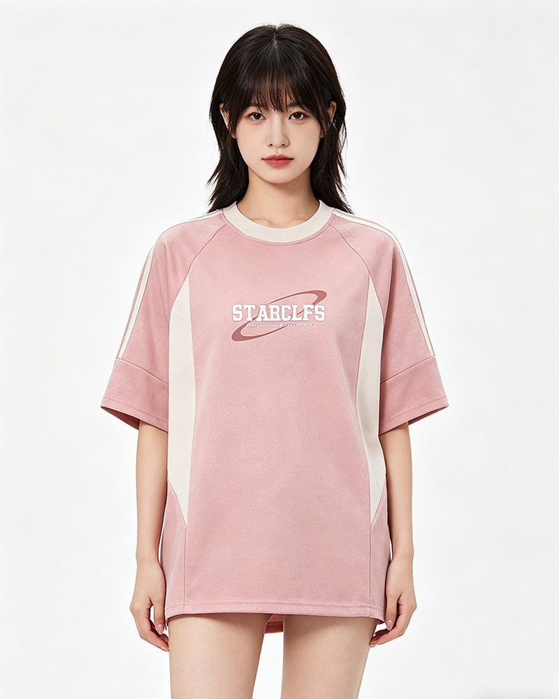 American retro patchwork contrasting short sleeves
