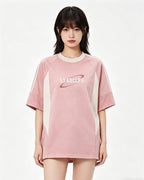 American retro patchwork contrasting short sleeves