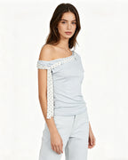 Bow-knot Tie-shoulder Short-sleeve Top