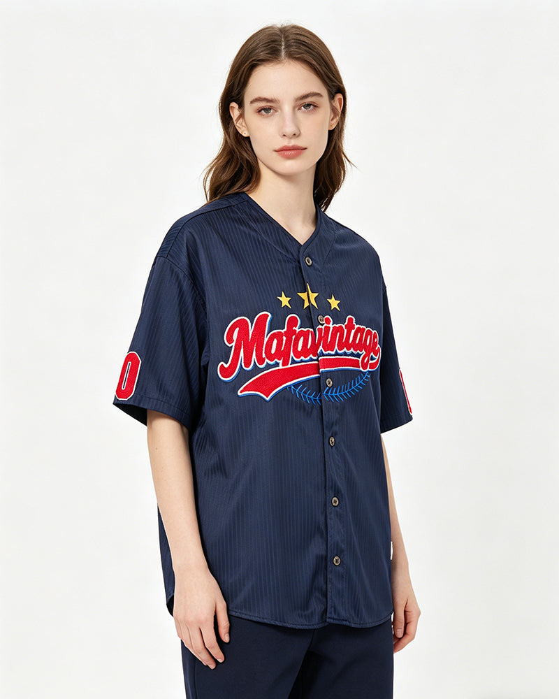 Retro baseball short-sleeved shirt
