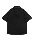 American washed distressed floral lapel short sleeves