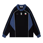 retro lapel patchwork sweatshirt