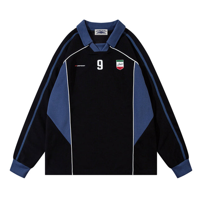 retro lapel patchwork sweatshirt Hover Image