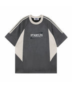 American retro patchwork contrasting short sleeves