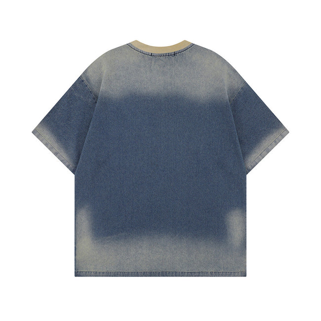 Distressed washed denim short sleeves Main Image