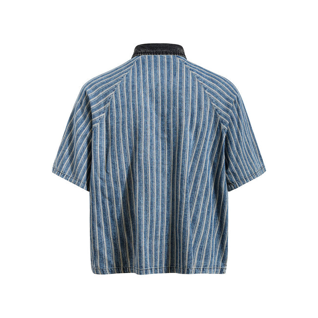 Washed striped short-sleeved shirt Main Image