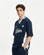 Contrast color stitching polo short sleeves