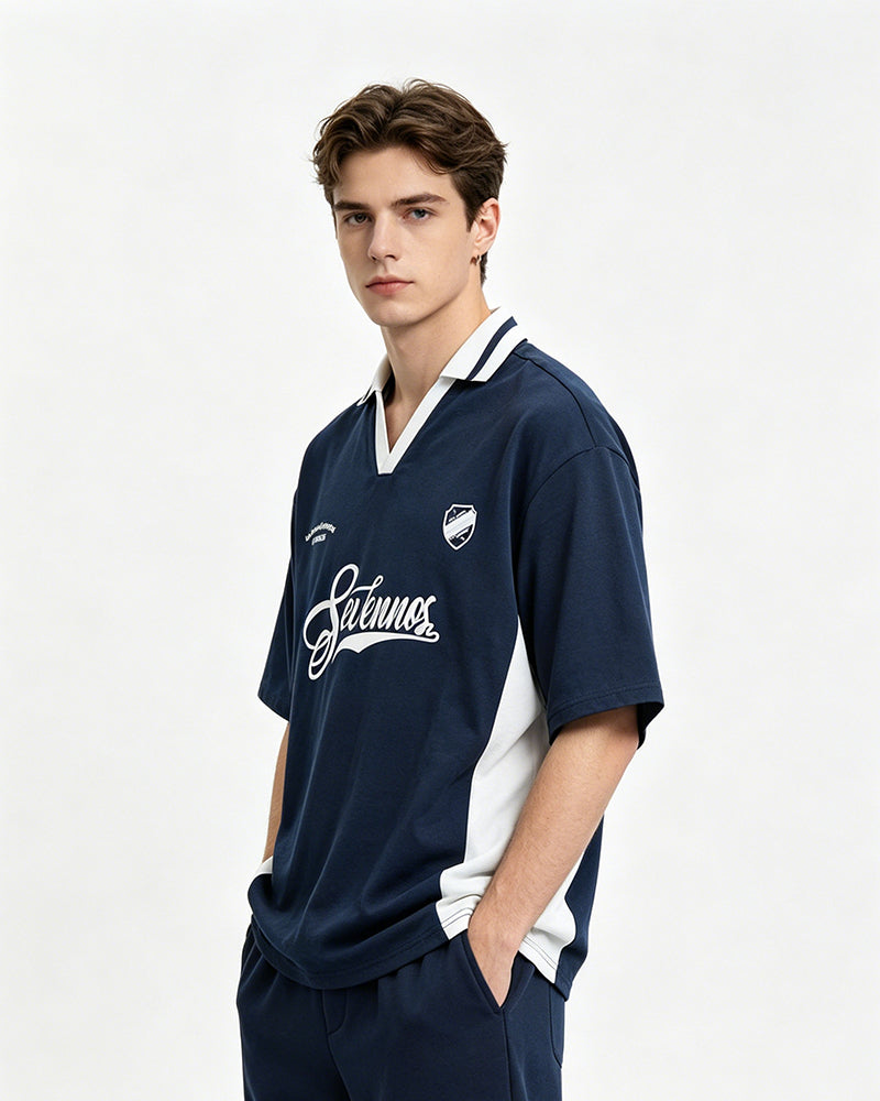 Contrast color stitching polo short sleeves