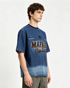 Gradient denim washed short-sleeved shirt