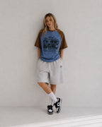 Retro color-blocked raglan sleeve short sleeve