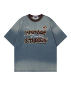 Retro denim short-sleeved shirt