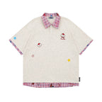 Plaid patchwork fake two-piece short sleeves