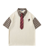 Faux two-piece spliced short-sleeved shirt