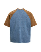 Retro color-blocked raglan sleeve short sleeve