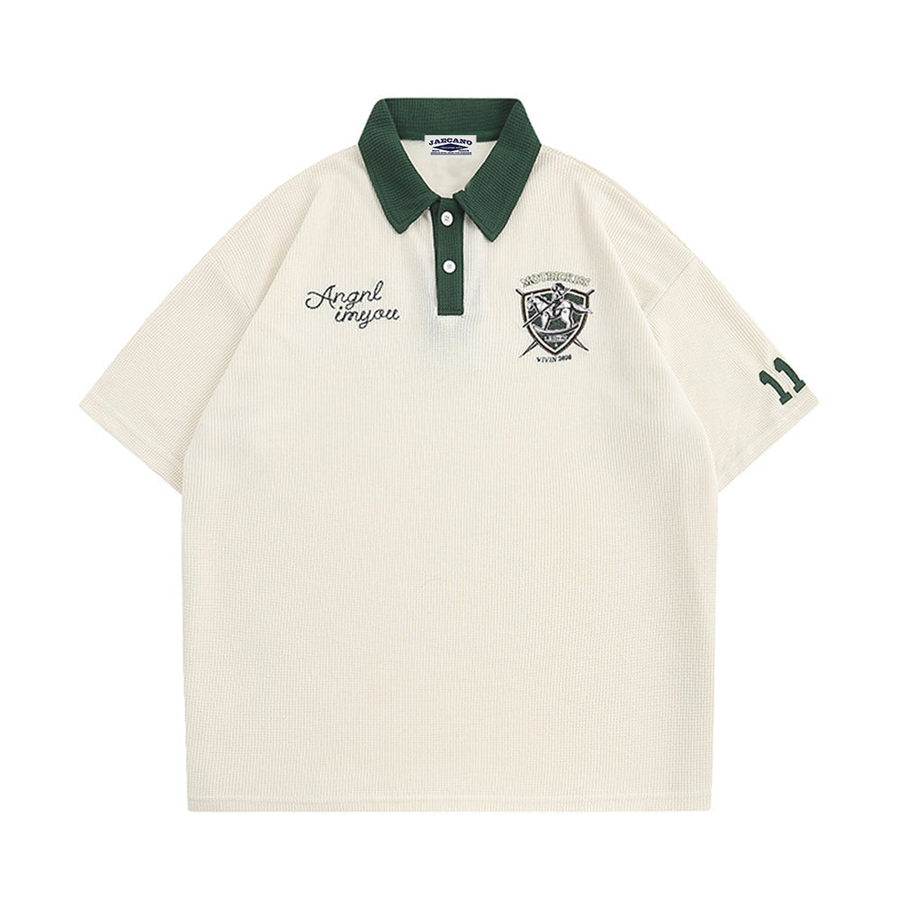 American retro embroidered contrasting short sleeves