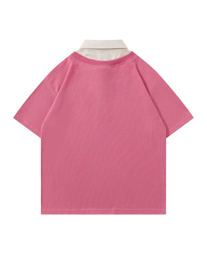 Retro stitching polo collar short sleeves