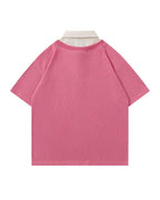 Retro stitching polo collar short sleeves