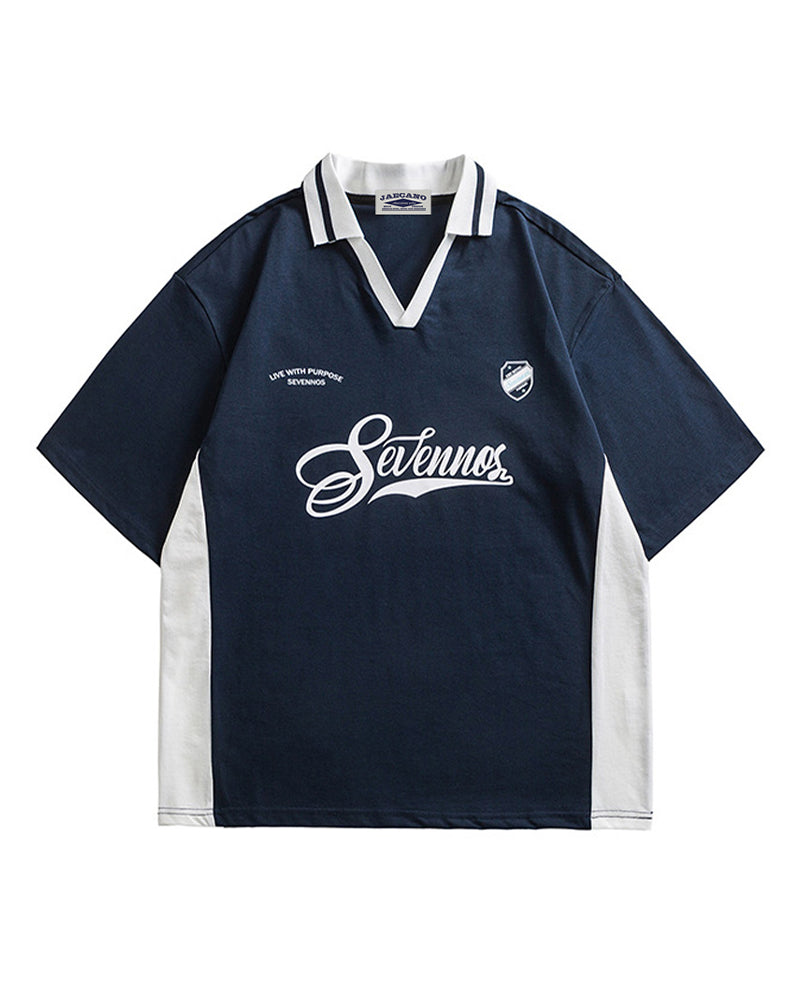 Contrast color stitching polo short sleeves