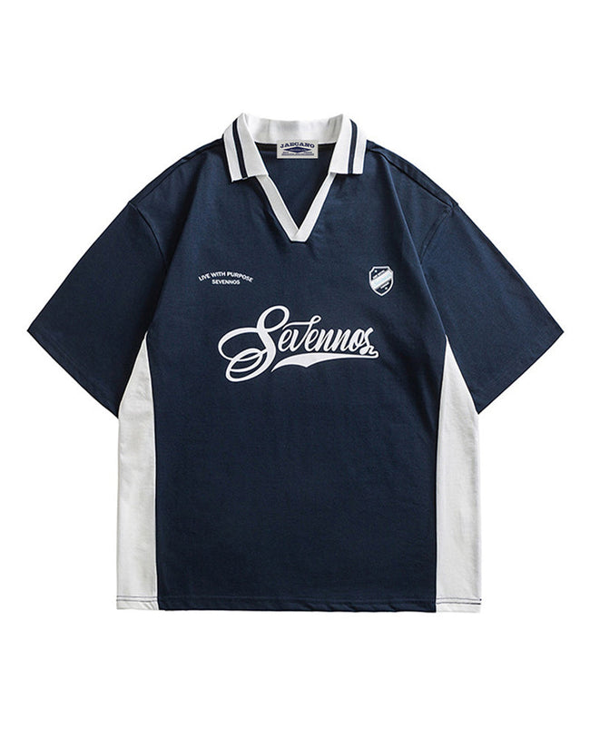 Contrast color stitching polo short sleeves Hover Image