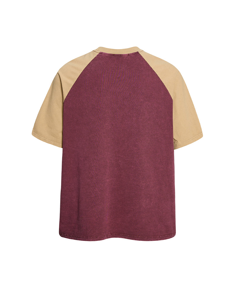 Distressed print color-blocked short-sleeved shirt
