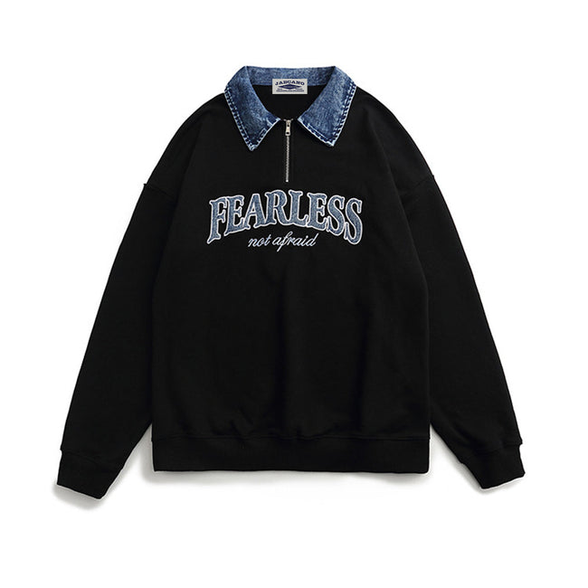 American retro version zipper denim lapel sweatshirt Hover Image