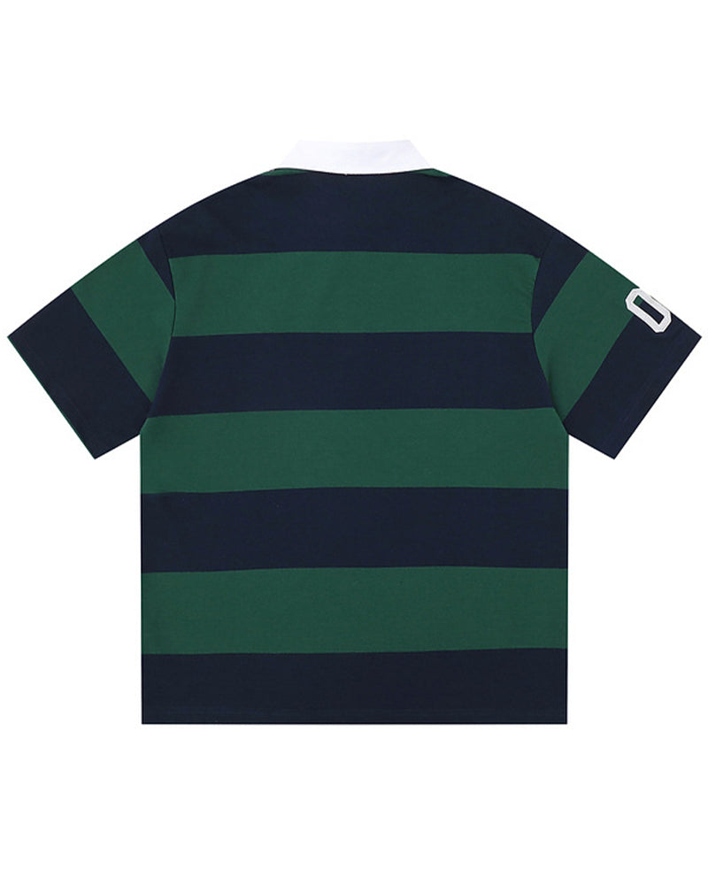 Embroidered Stripe Polo Shirt
