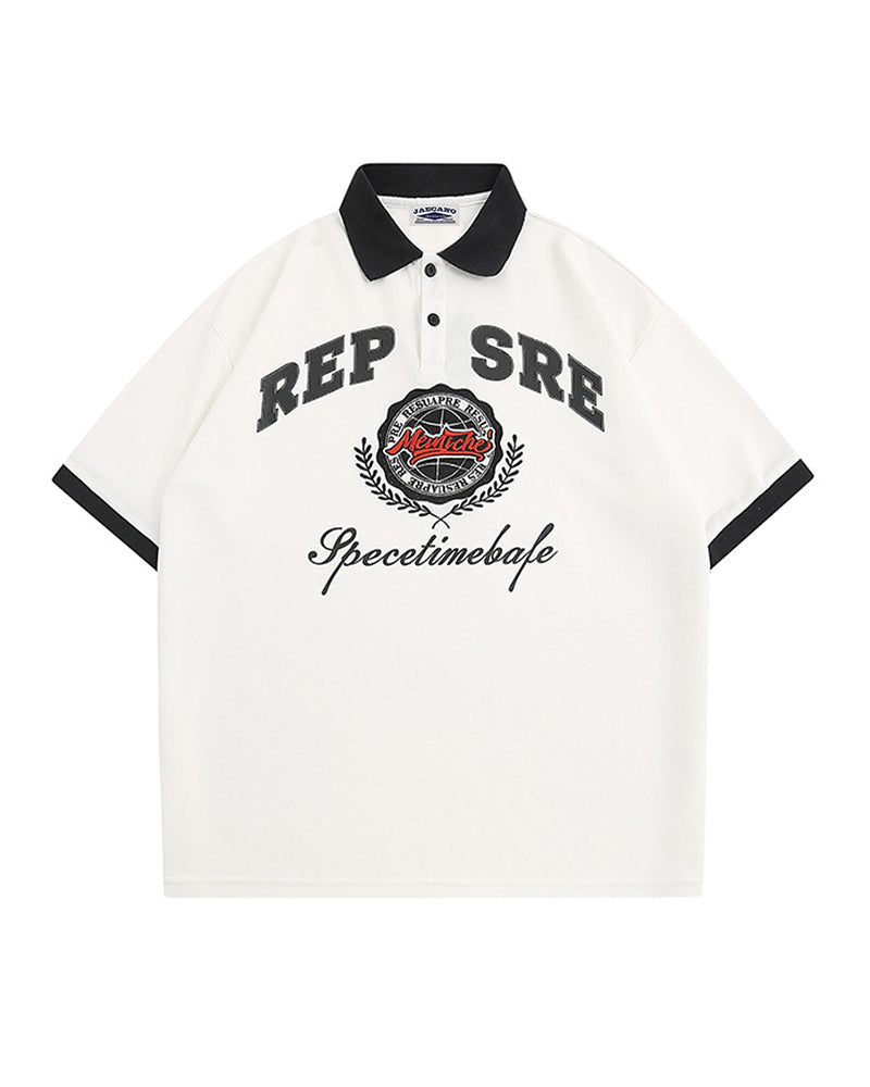 American retro hip hop embroidered letter short sleeves