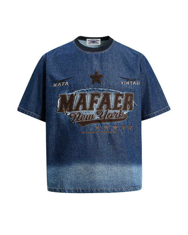 Gradient denim washed short-sleeved shirt Main Image