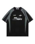 Retro stitching contrast color loose short sleeves