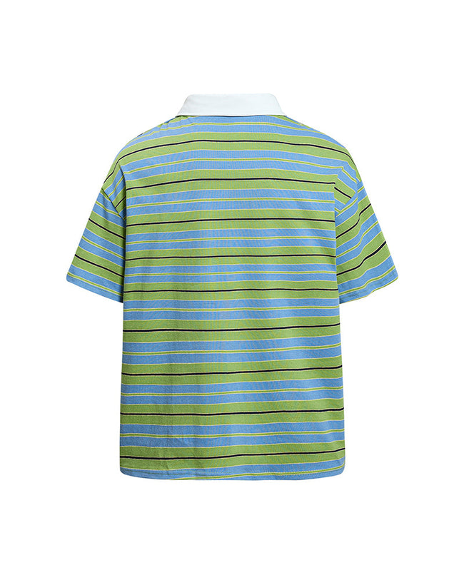 Striped color-blocked versatile short-sleeved shirt Main Image