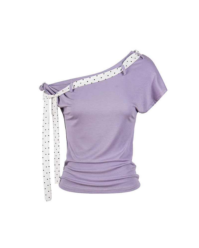 Bow-knot Tie-shoulder Short-sleeve Top