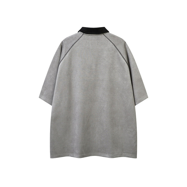 Contrast color letter lapel short sleeves Main Image