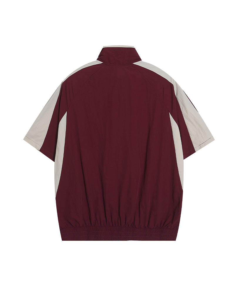 American retro patchwork sports short-sleeved jacket