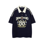 Contrast color lapel short sleeves