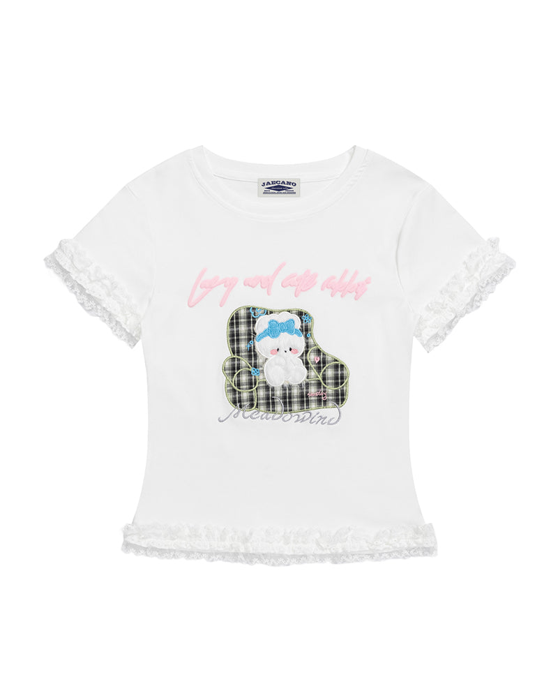 Lace-paneled short-sleeved top