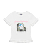 Lace-paneled short-sleeved top