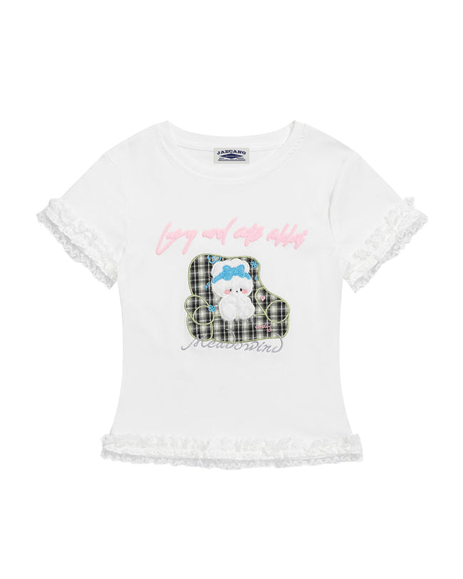 Lace-paneled short-sleeved top Hover Image