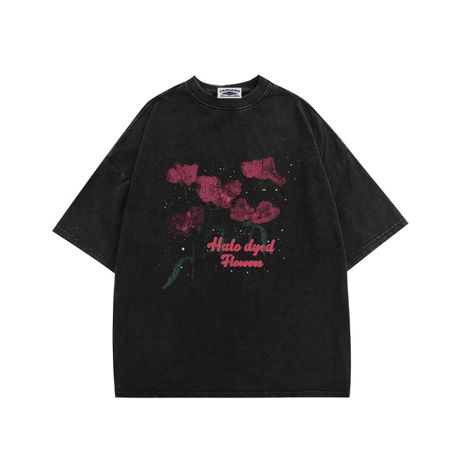 American retro floral print short sleeves Hover Image