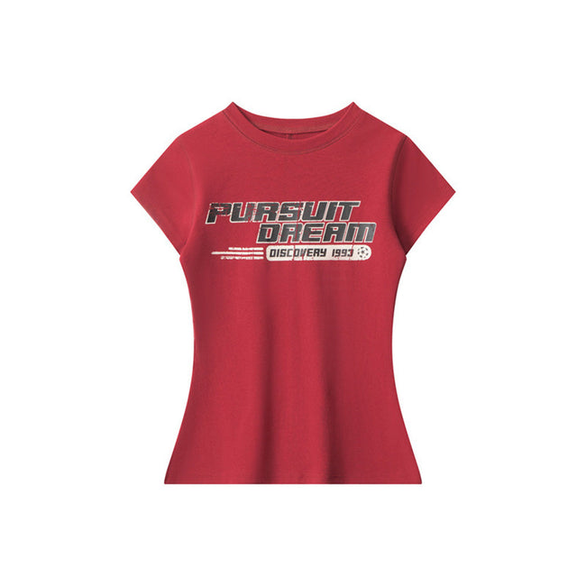 Lettering print crew neck short sleeves Hover Image