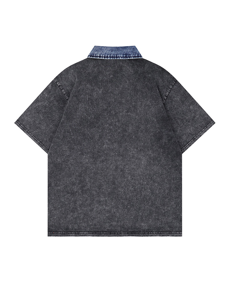 Washed lapel short sleeves