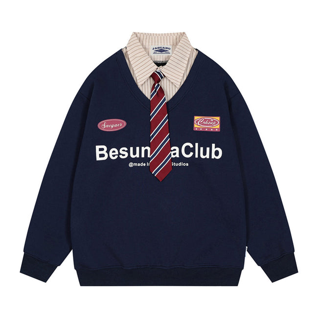 Retro fake two-piece tie sweatshirt Hover Image