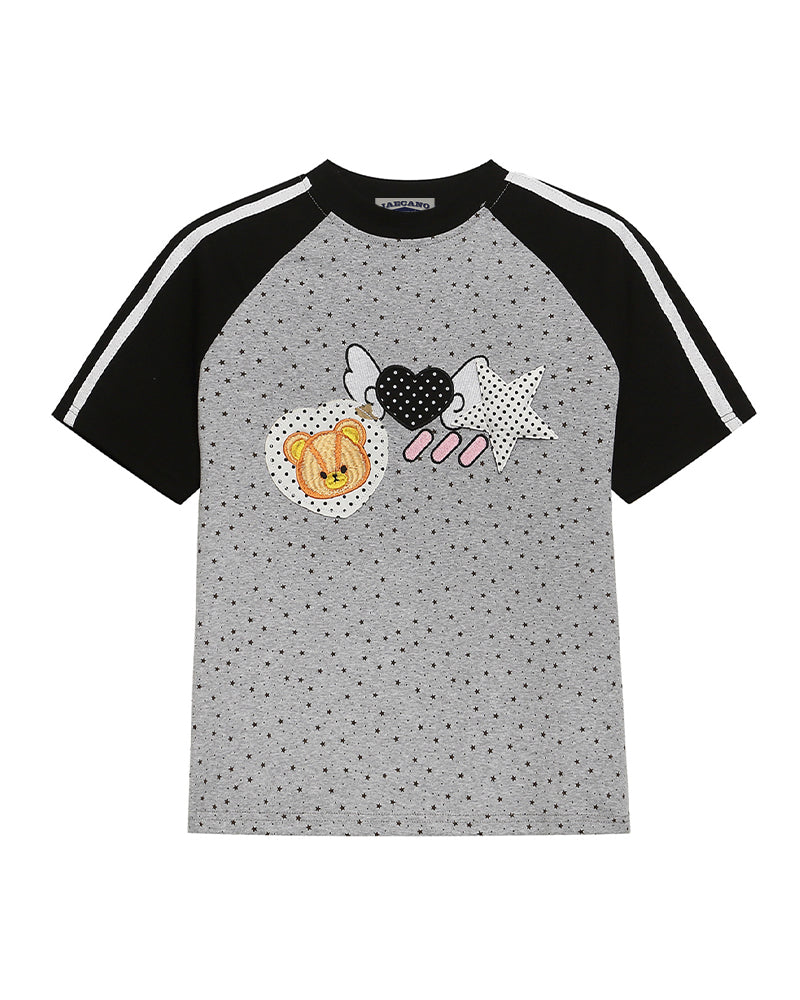 Bear-print color-blocked short-sleeved T-shirt (women's)
