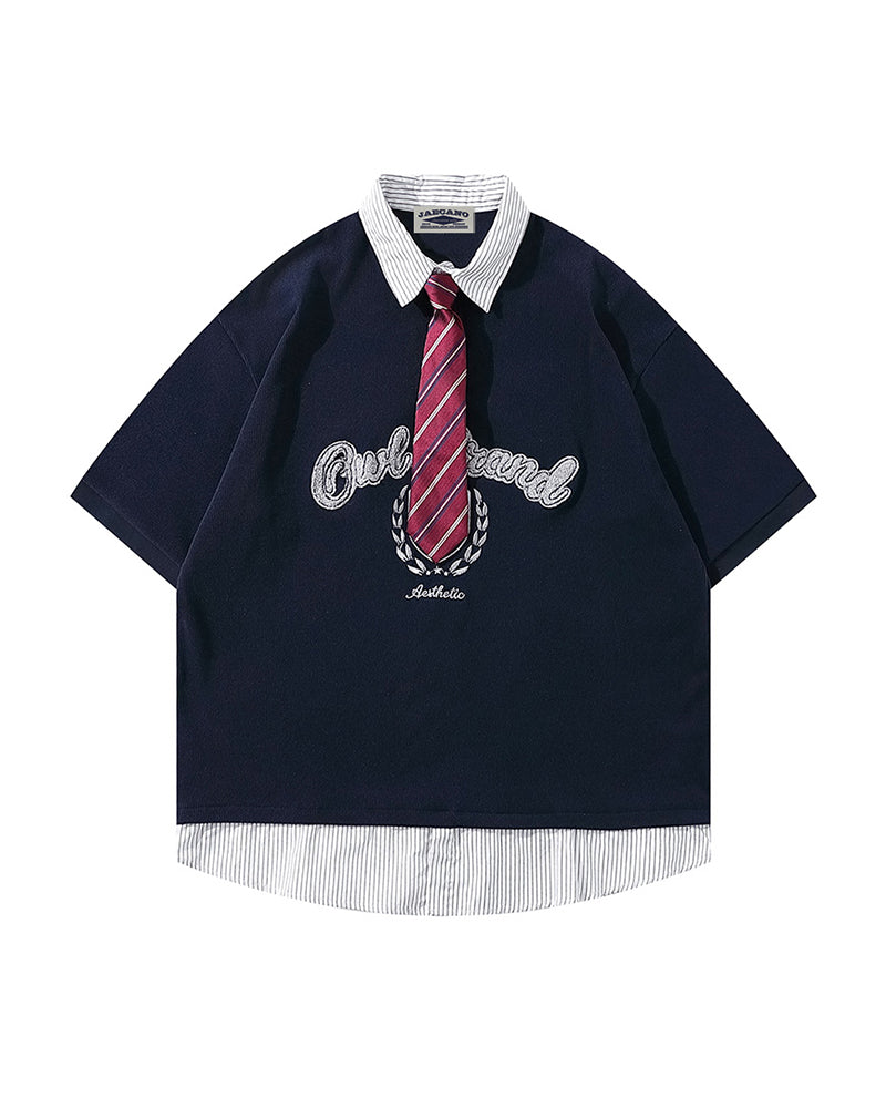 Fake two-piece lapel short sleeves