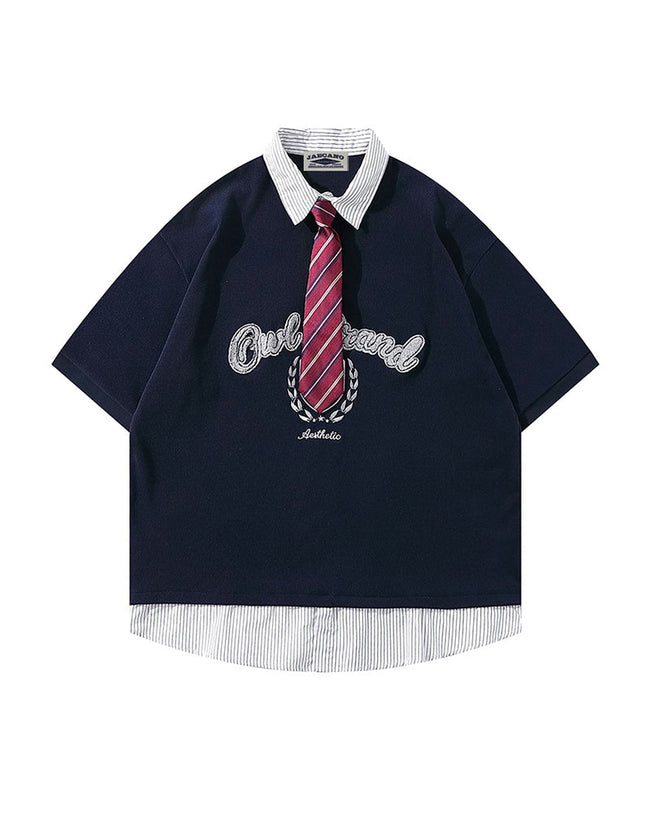 Fake two-piece lapel short sleeves Hover Image