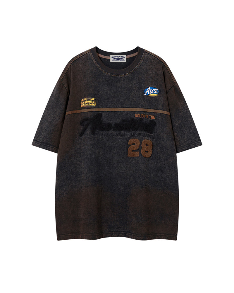Appliqué Embroidered Denim Short-Sleeve T-Shirt