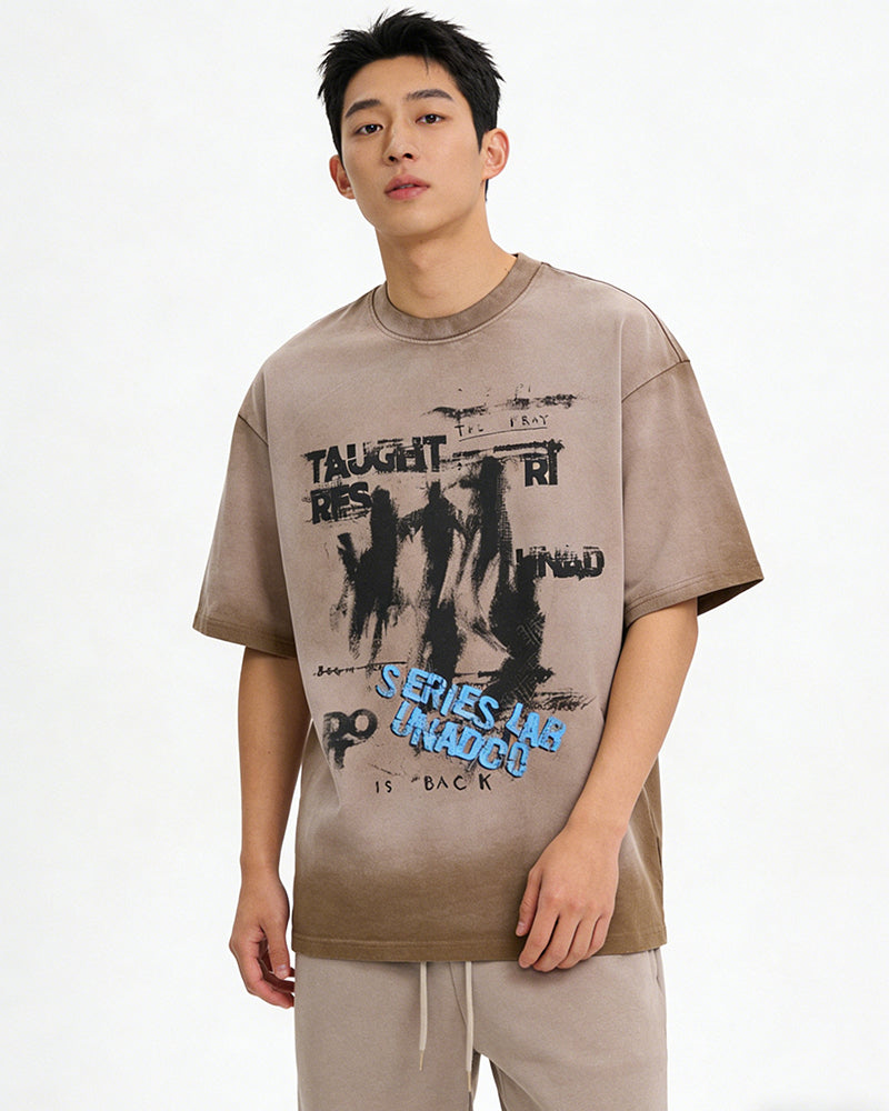 Splatter-style distressed short-sleeved shirt