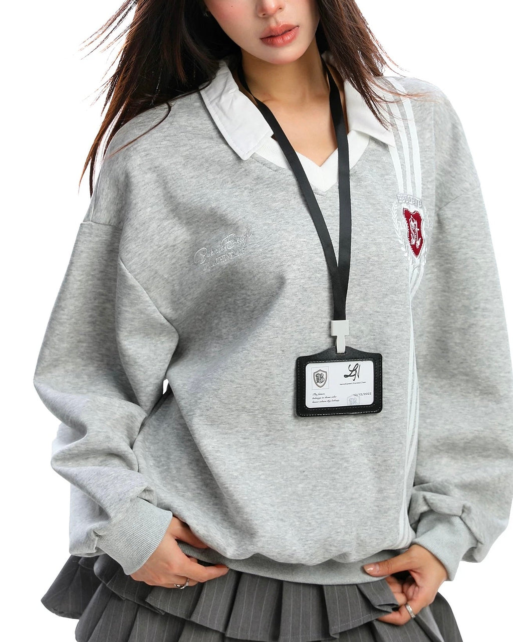 Fake two-piece college style sweatshirt
