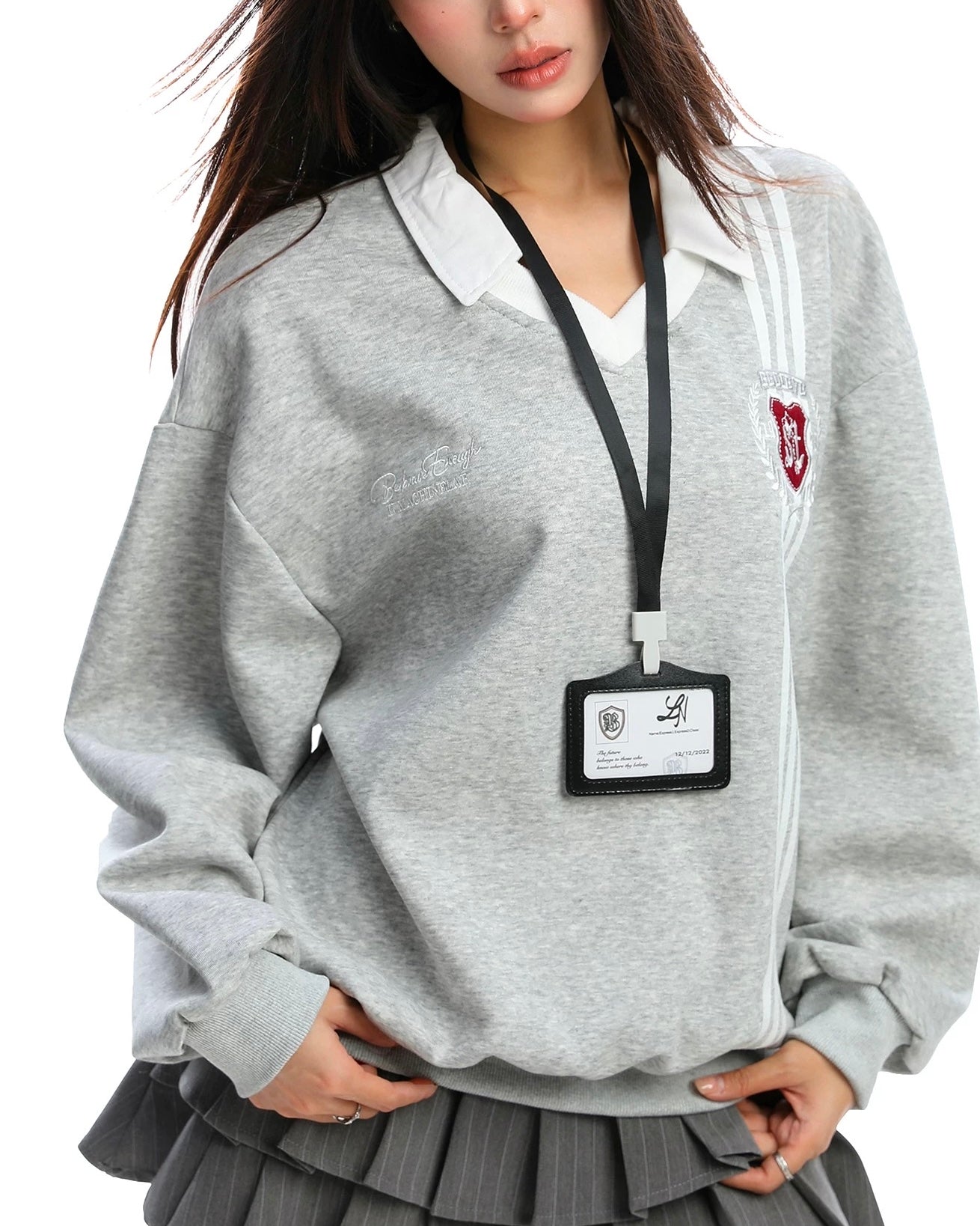 Fake two-piece college style sweatshirt